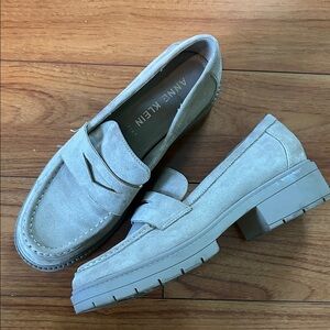 Anne Klein Light Taupe Suede Lug Sole Penny Loafers